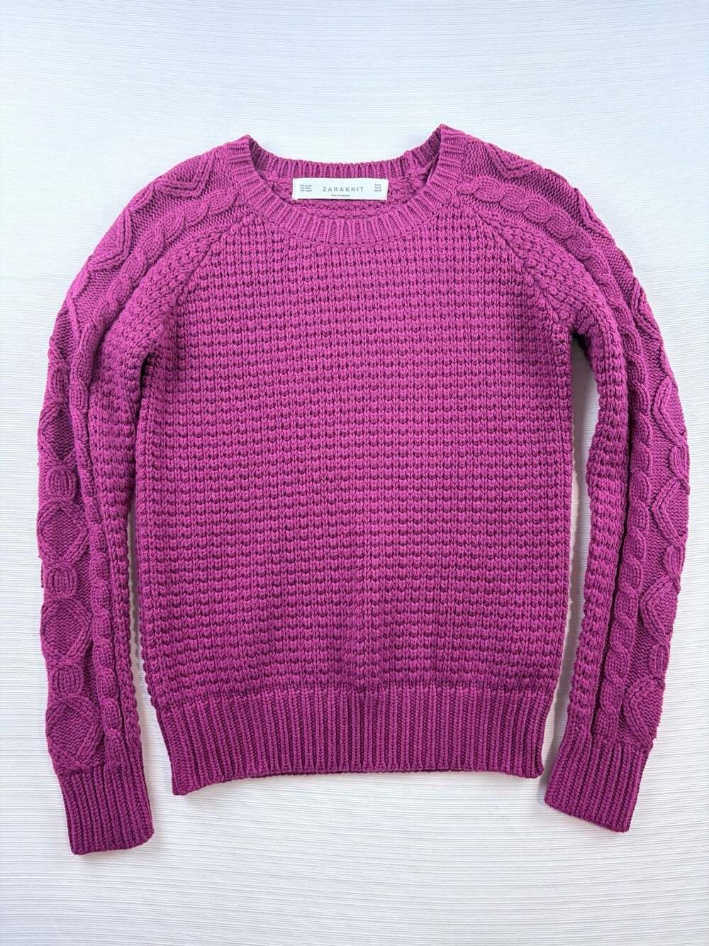 Zaraknit Cable Knit Sweater Size M Magenta Wool Blend Crewneck